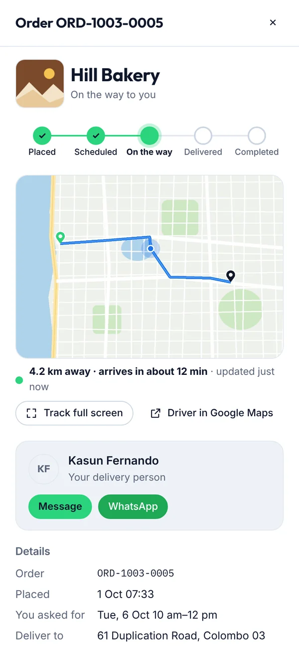 A customer following their delivery live on a map