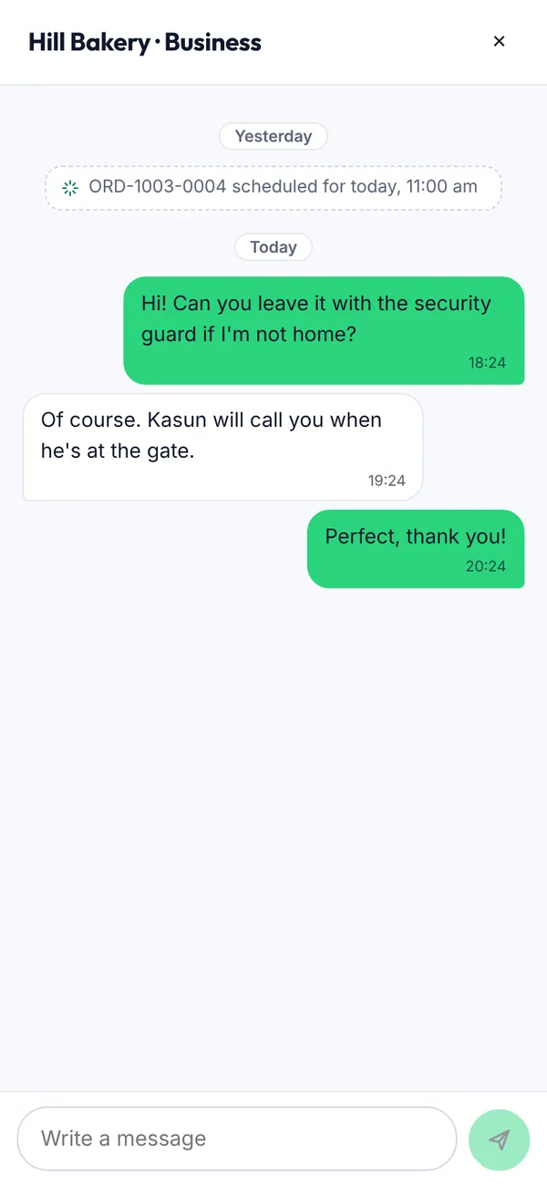 A chat with a business on a phone
