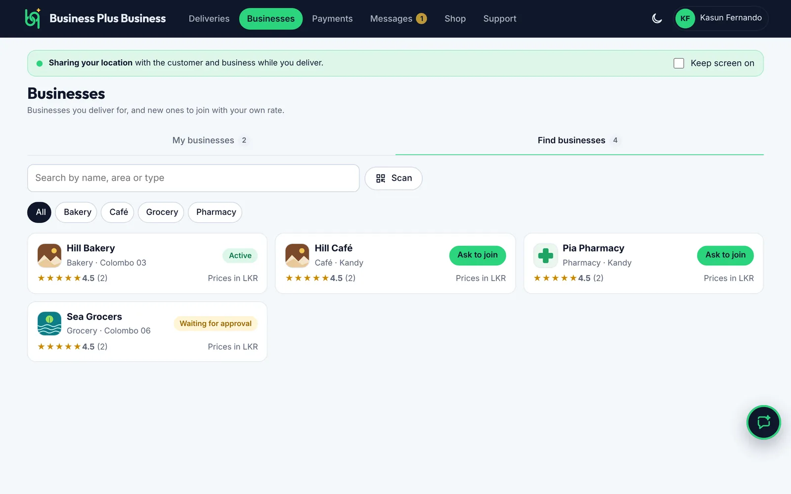 Find businesses on a computer