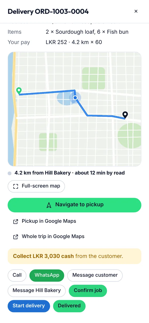 Starting a delivery on a phone
