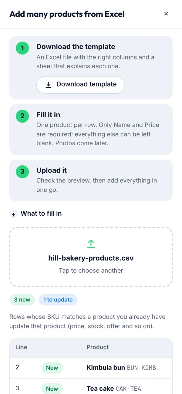 Checking the preview before adding products on a phone