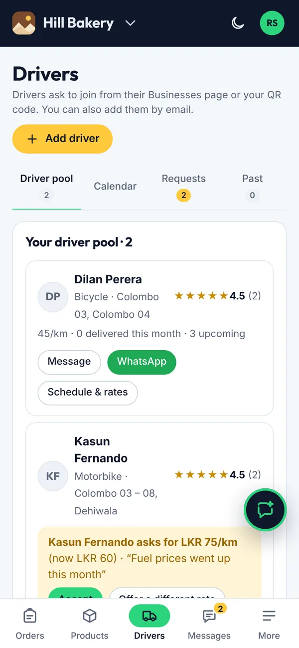 Your driver pool on a phone