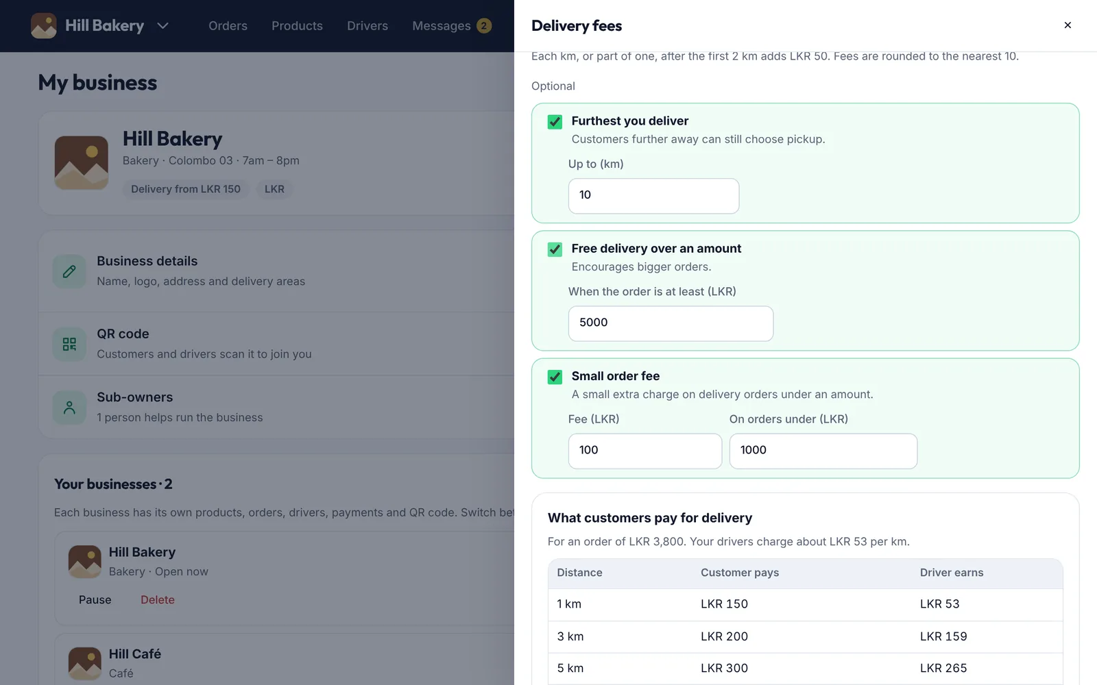 Optional limits and the price preview on a computer